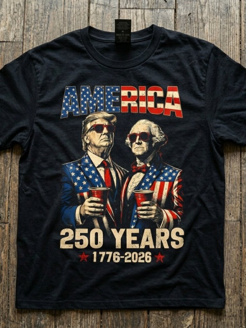 America 250th USA Anniversary Shirt, Funny Trump Washington Top black
